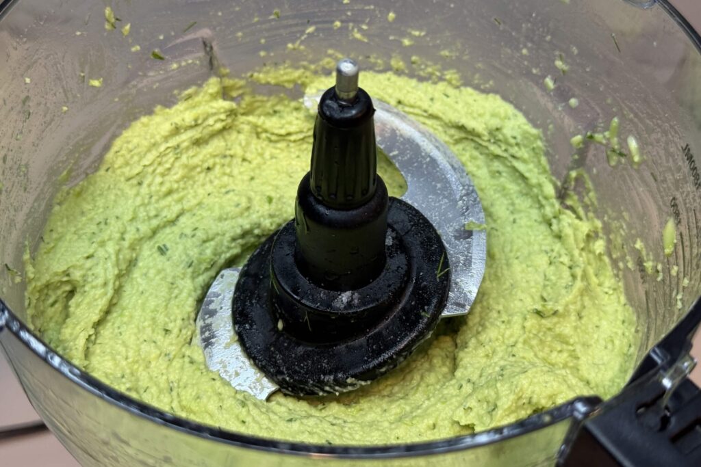 Edamame and avocado spread in food processor