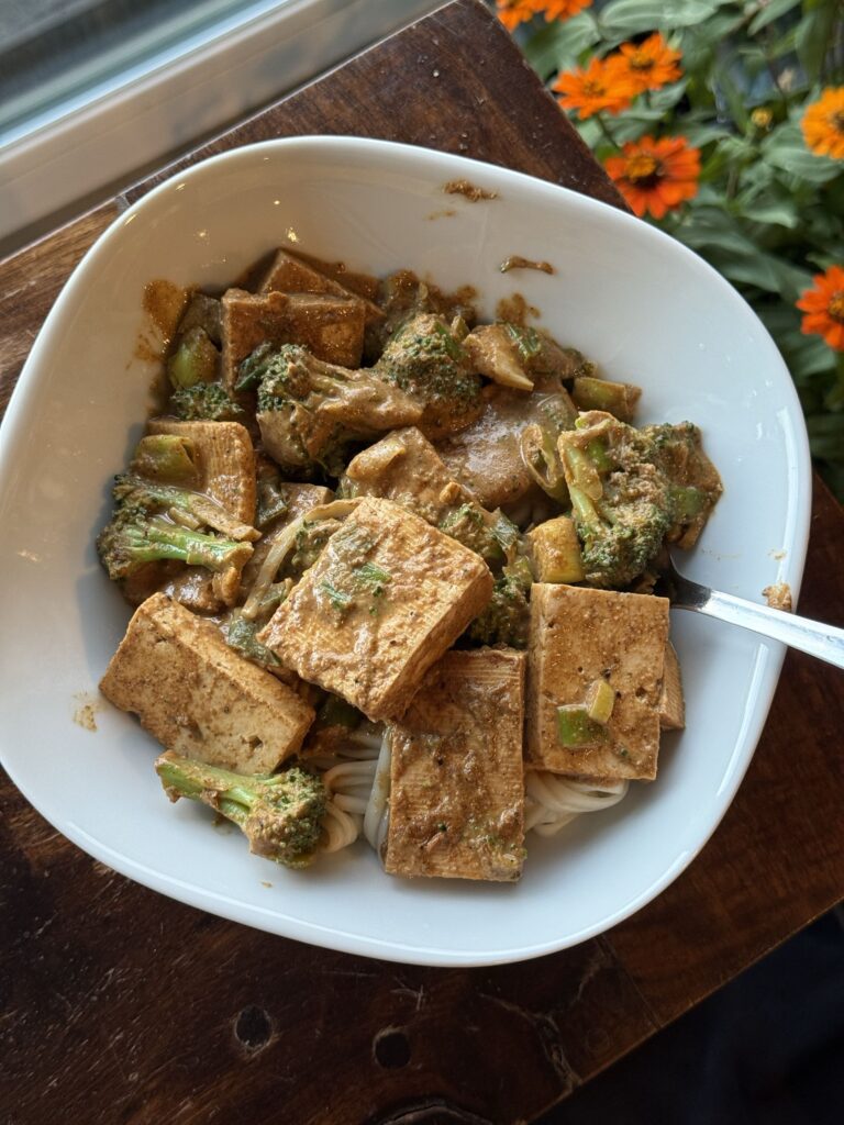 Coconut curry tofu in a bowl
